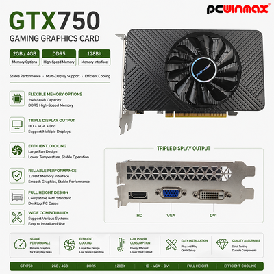 PCWINMAX Geforce GTX 750 4GB Graphics Card DDR5 128Bit DP HD DVI Output PCIe x16 Graphics Card