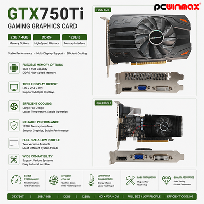 PCWINMAX Geforce GTX 750TI 4GB VGA DVI HD คาร์ดกราฟฟิกเกมเดสค็อป