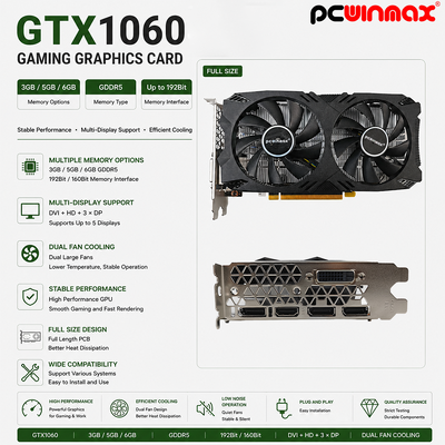 PCWINMAX OEM GeForce GTX 1060 5GB GDDR5 160bit การ์ดกราฟิกเกมส์ แฟนคู่พร้อม HD DP DVI Output Video Card