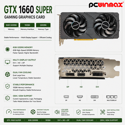 PCWINMAX การ์ดจอ GeForce GTX 1660 Super, การ์ดจอเกมมิ่ง PC 6GB GDDR6 192bit การ์ดแสดงผลวิดีโอ PCIe 3.0 x16 1660S