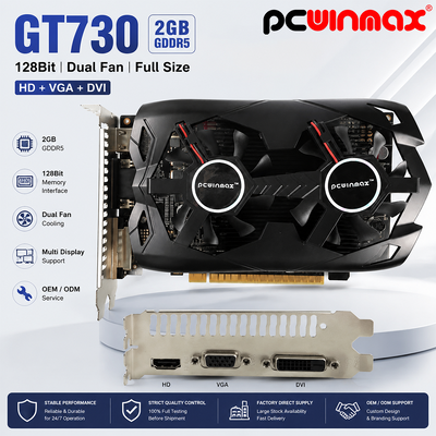 PCWINMAX Geforce GT 730 2GB DDR5 128 บิท ขนาดเต็ม GK108 VGA+HD+DVI อินเตอร์เฟซ แฟนคู่ การ์ดกราฟฟิกเกม